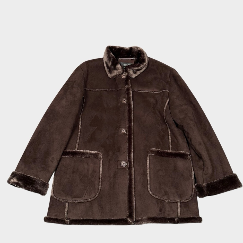 Madison Weekend Parka Coat Women's‎ Large Brown Faux Suede Classy Chore